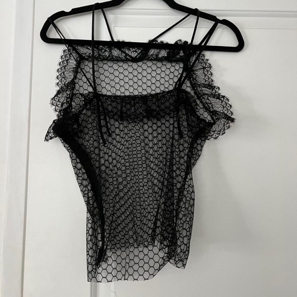 Rodarte sheer sexy strappy black lace top / cami. Sz S